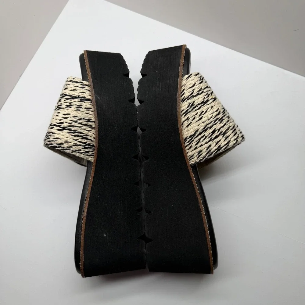 Dirty Laundry‎ Womens Platform Slide Sandals Black White Woven Strap Wedge 7.5